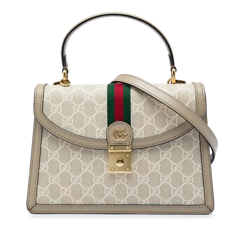 Gucci Small GG Canvas Web Ophidia Top Handle Flap Beige Canvas Very good - Front View