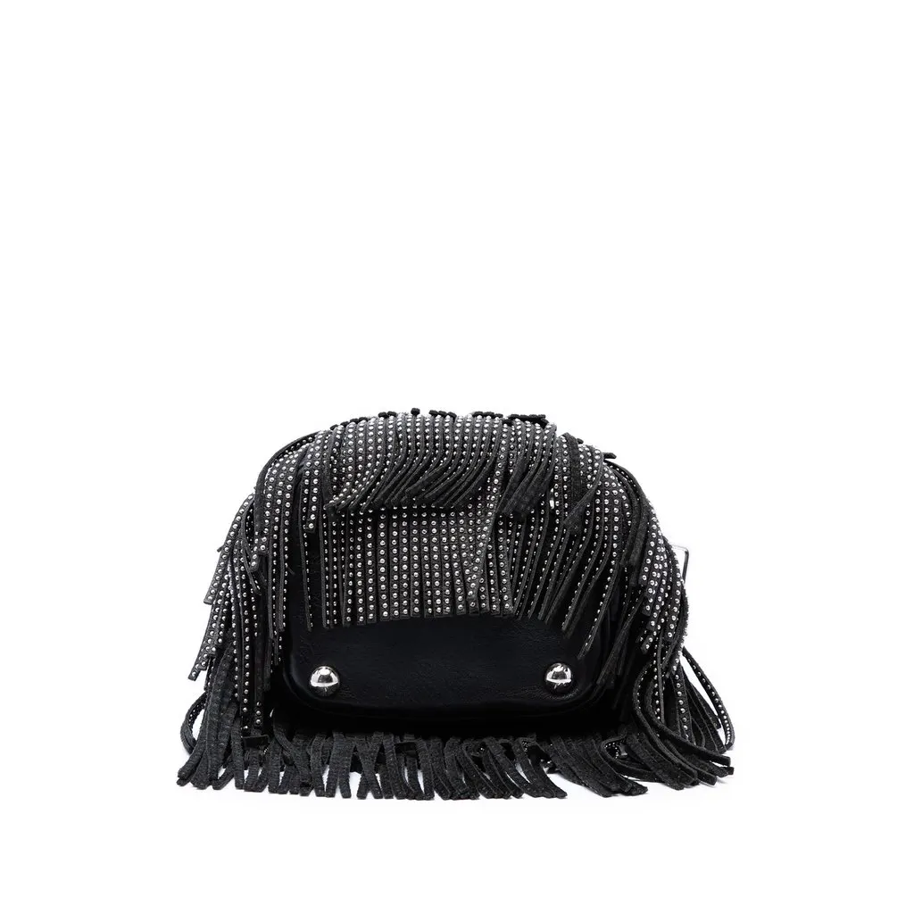 Saint Laurent Small Studded Calfskin Emmanuelle Fringe Bucket Bag Black Leather Very good - Inside View