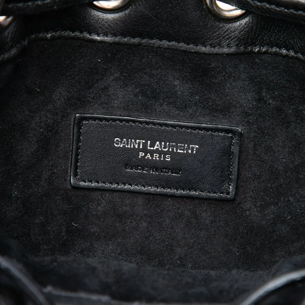 Saint Laurent Small Studded Calfskin Emmanuelle Fringe Bucket Bag Black Leather Very good - Box View