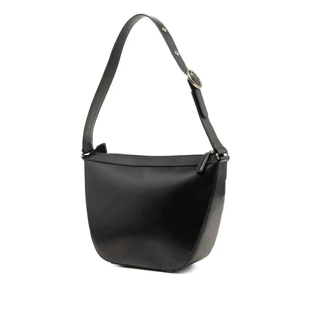 Burberry House Check Trimmed Leather Shoulder Bag Black Leather Very good - Back View
