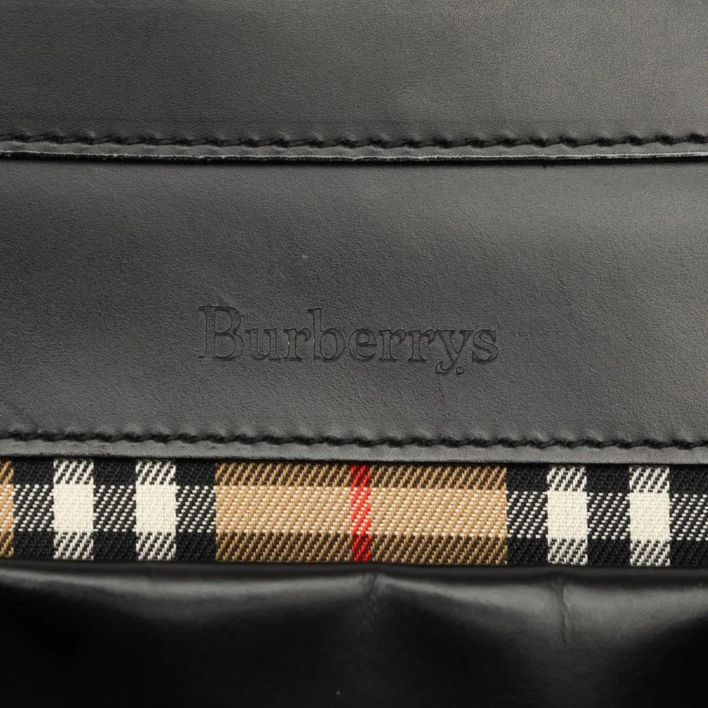 Burberry House Check Trimmed Leather Shoulder Bag Black Leather Very good - Box View