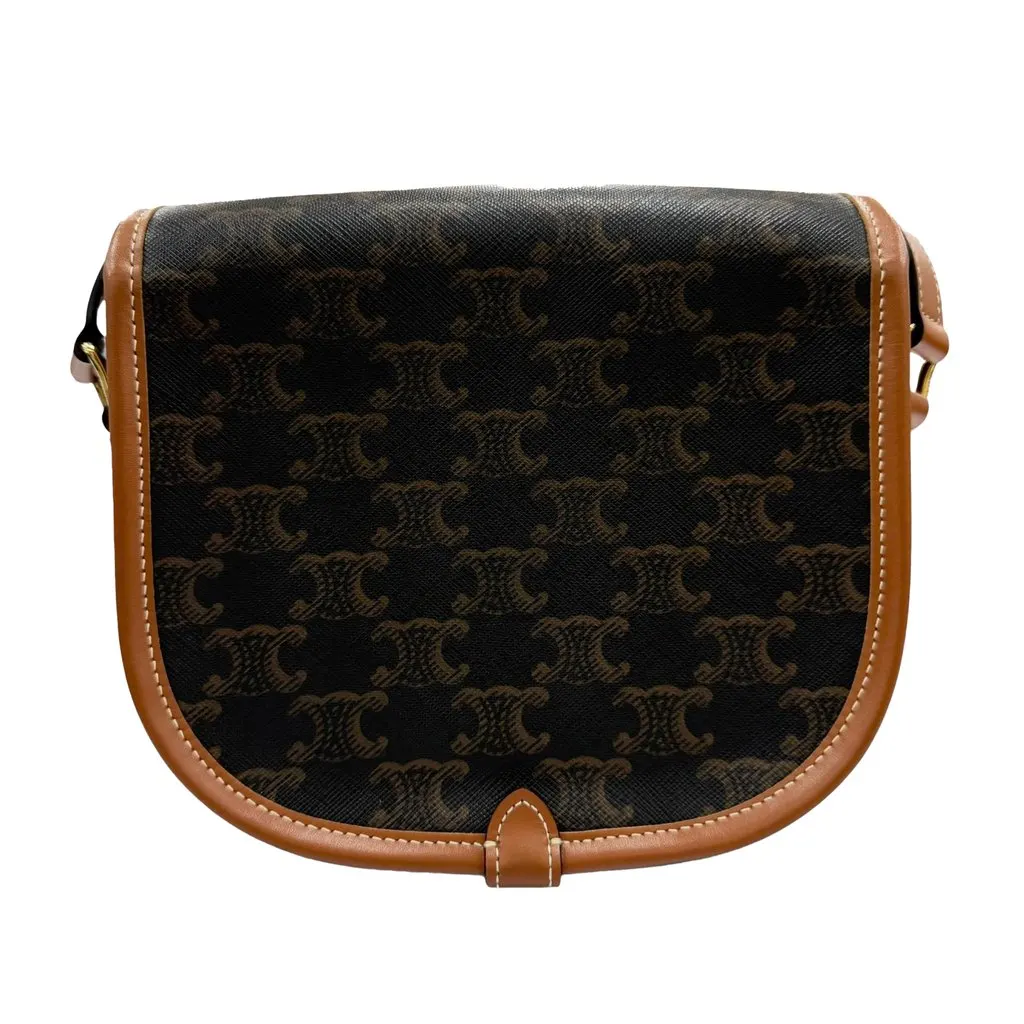 Celine Medium Triomphe Coated Canvas Folco Crossbody Brown Very good - Back View