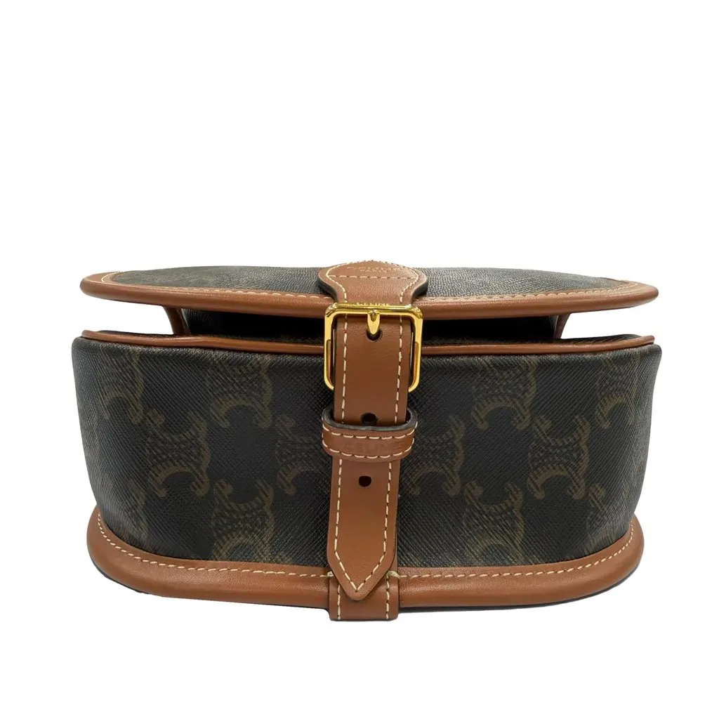 Celine Medium Triomphe Coated Canvas Folco Crossbody Brown Very good - Inside View