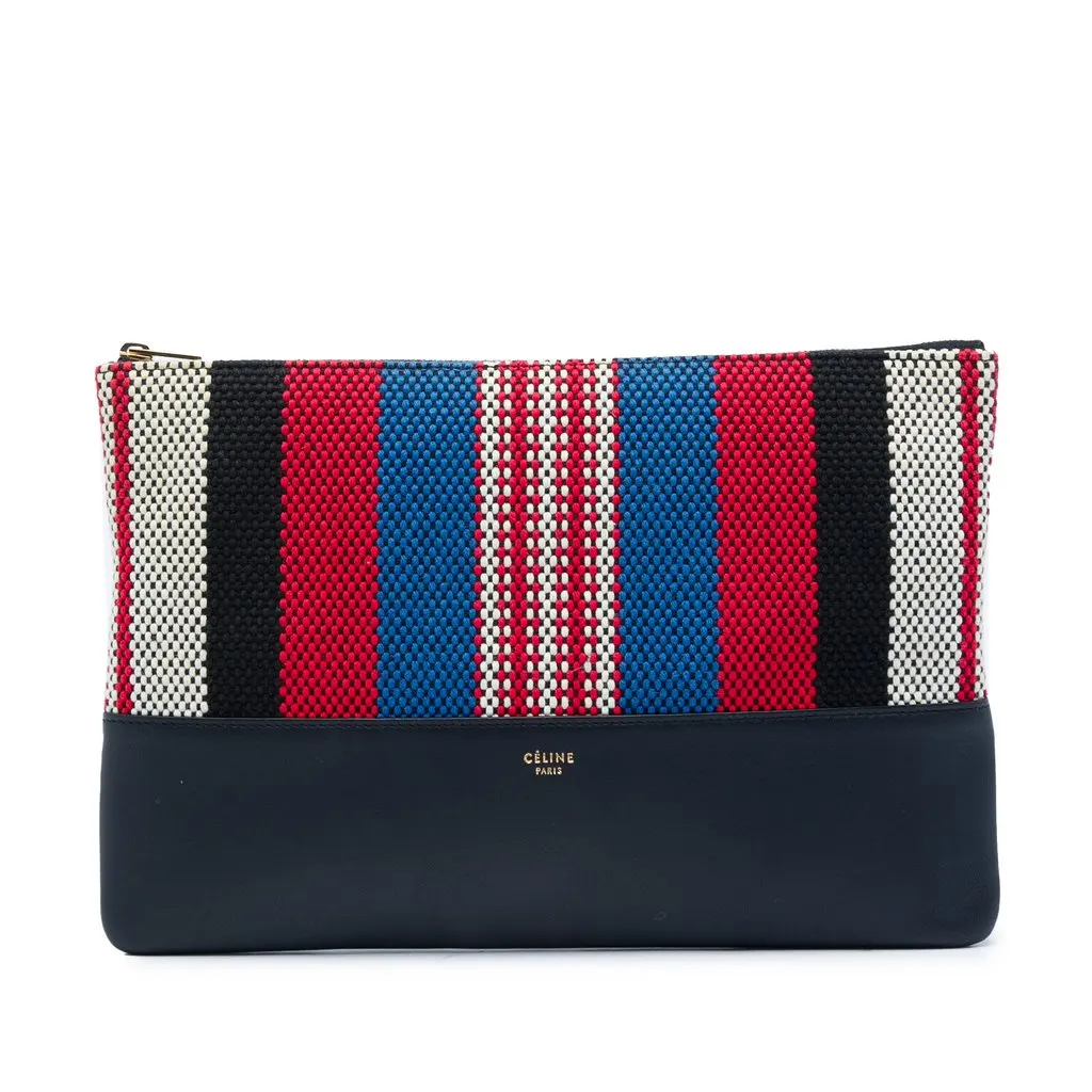 Celine Canvas Striped Solo Pouch Black Very good - Front View