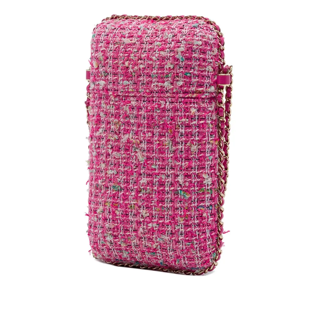 Chanel Tweed Chain Around Phone Holder Pink Tweed Very good - Back View