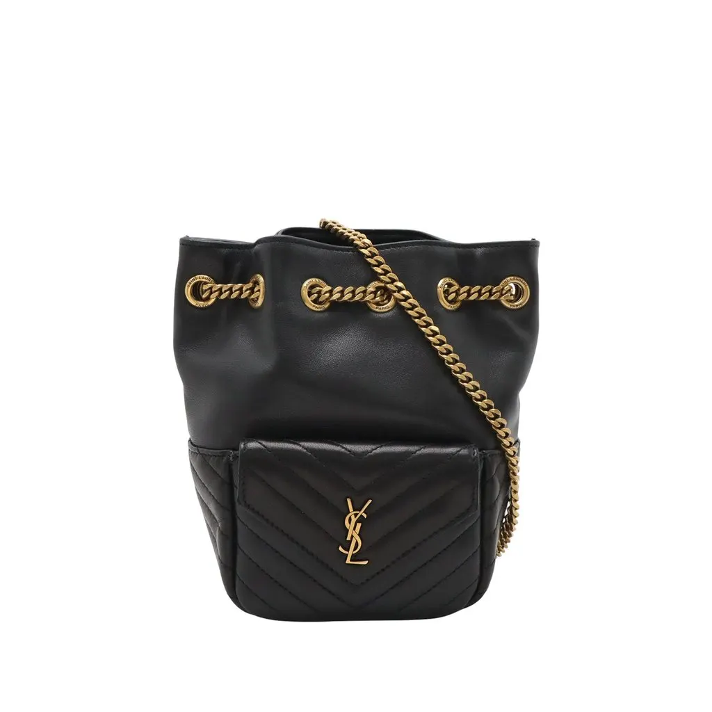 Saint Laurent Mini Chevron Lambskin Joe Bucket Bag Black Leather Very good - Front View