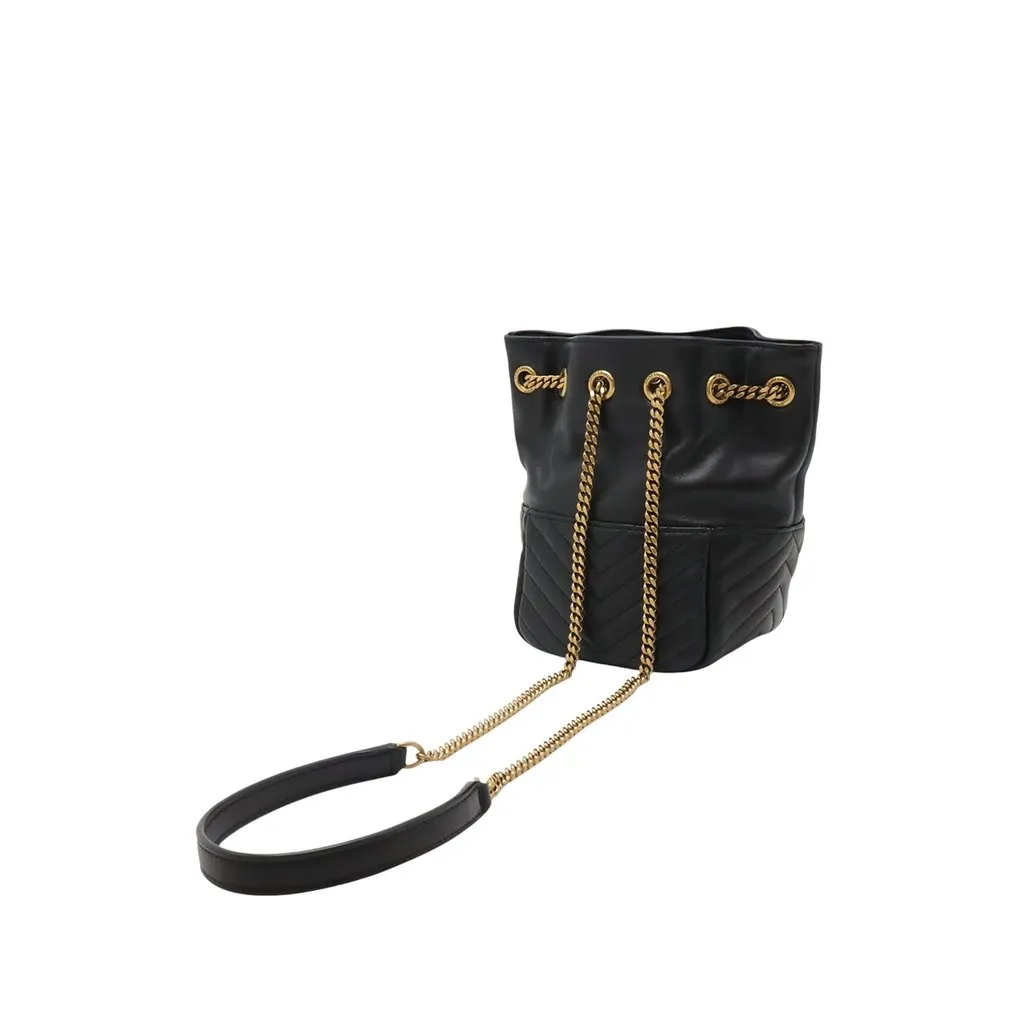 Saint Laurent Mini Chevron Lambskin Joe Bucket Bag Black Leather Very good - Back View