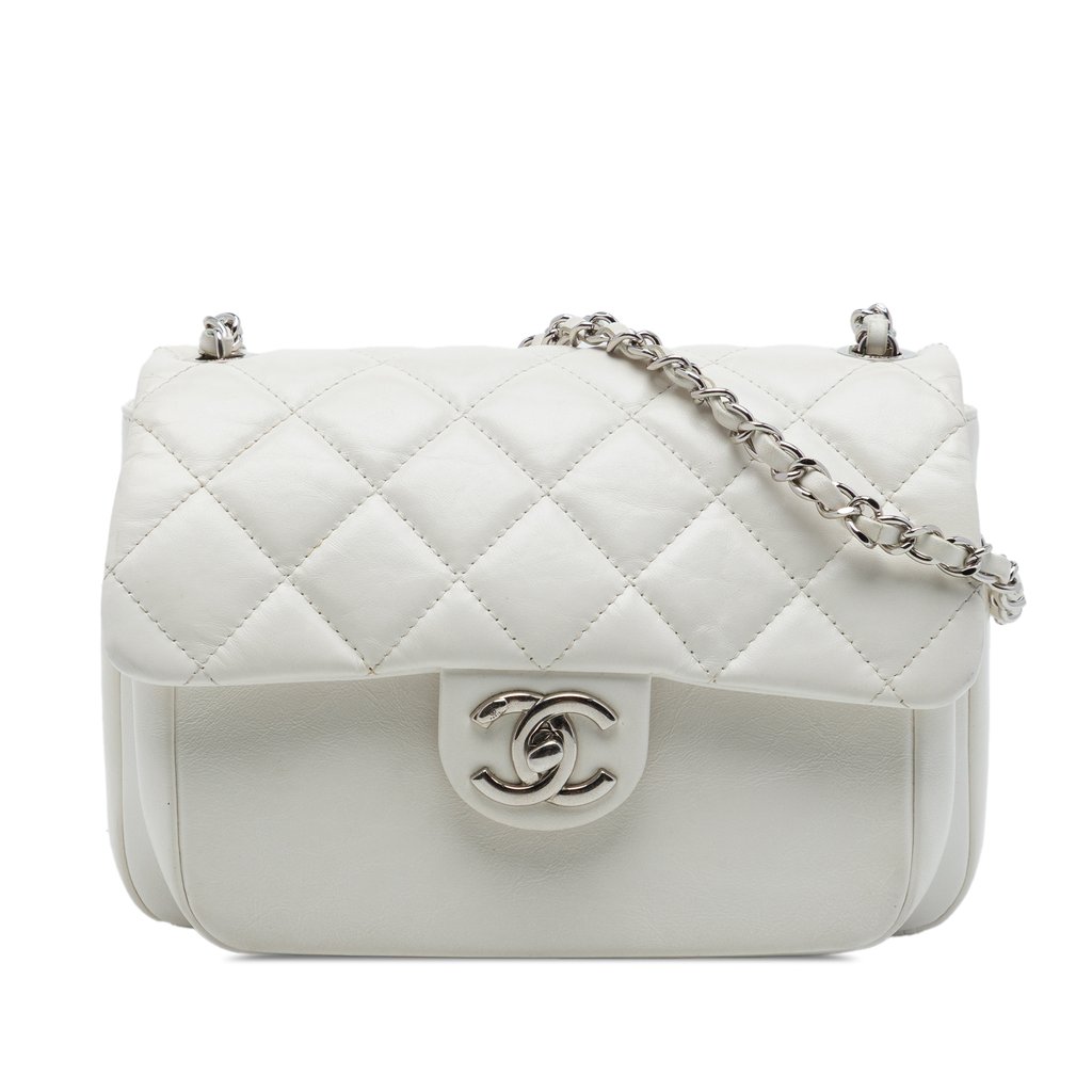 Chanel Quilted Aged Calfskin Express Zip Around Flap White M