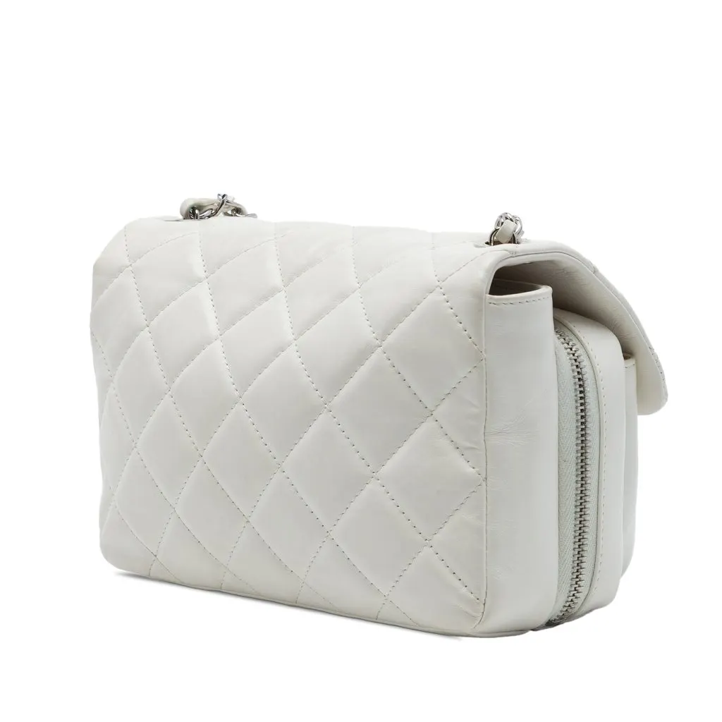 Chanel Quilted Aged Calfskin Express Zip Around Flap White M