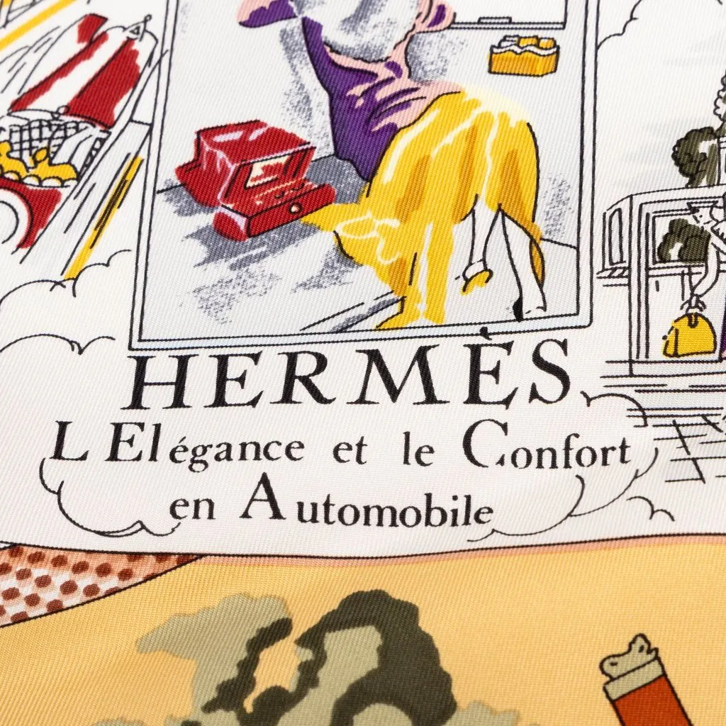 Hermès L Elegance et le Confort en Automobile Silk Scarf 90 Brown Silk Very good - Back View