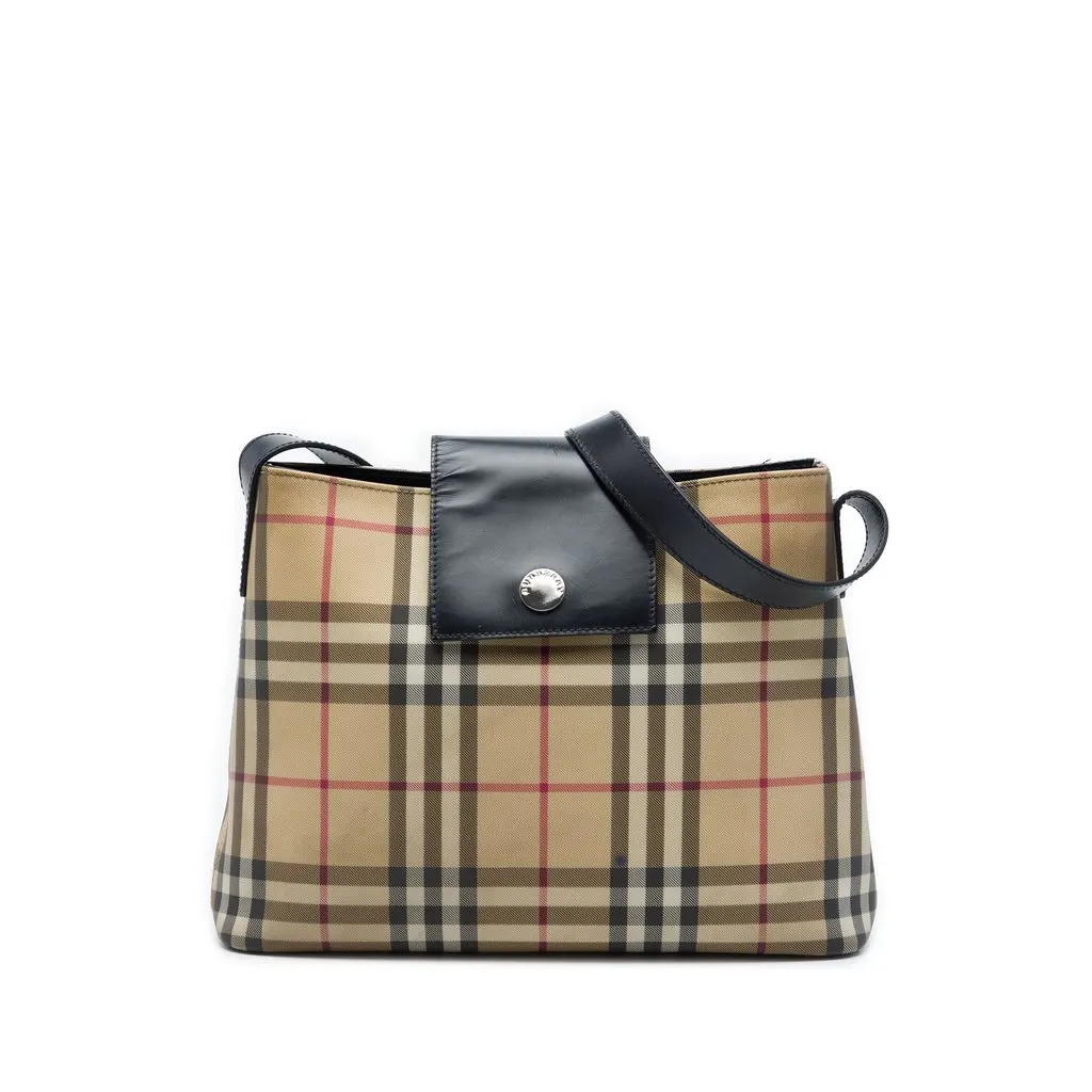 Burberry House Check Coated Canvas Shoulder Bag Beige Very good - Front View