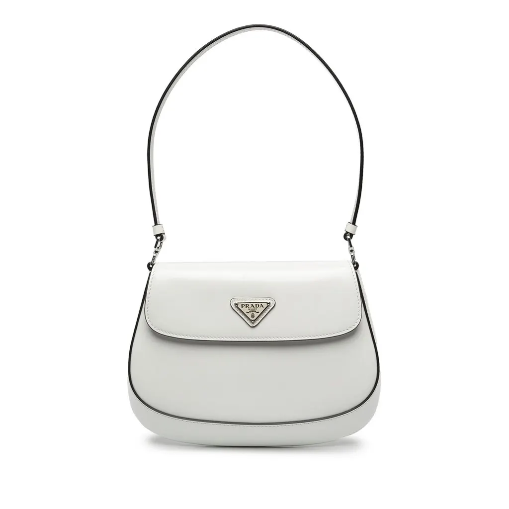 Prada Spazzolato Leather Cleo Flap Shoulder Bag White Leather Very good - Front View
