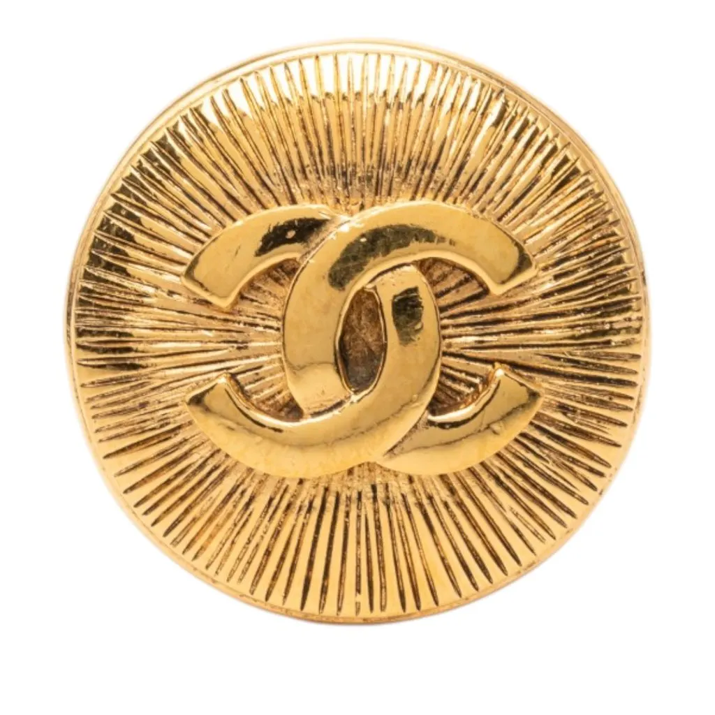 Chanel CC Gold Plated Sunburst Round Pin Brooch Gold Metal Very good - Front View
