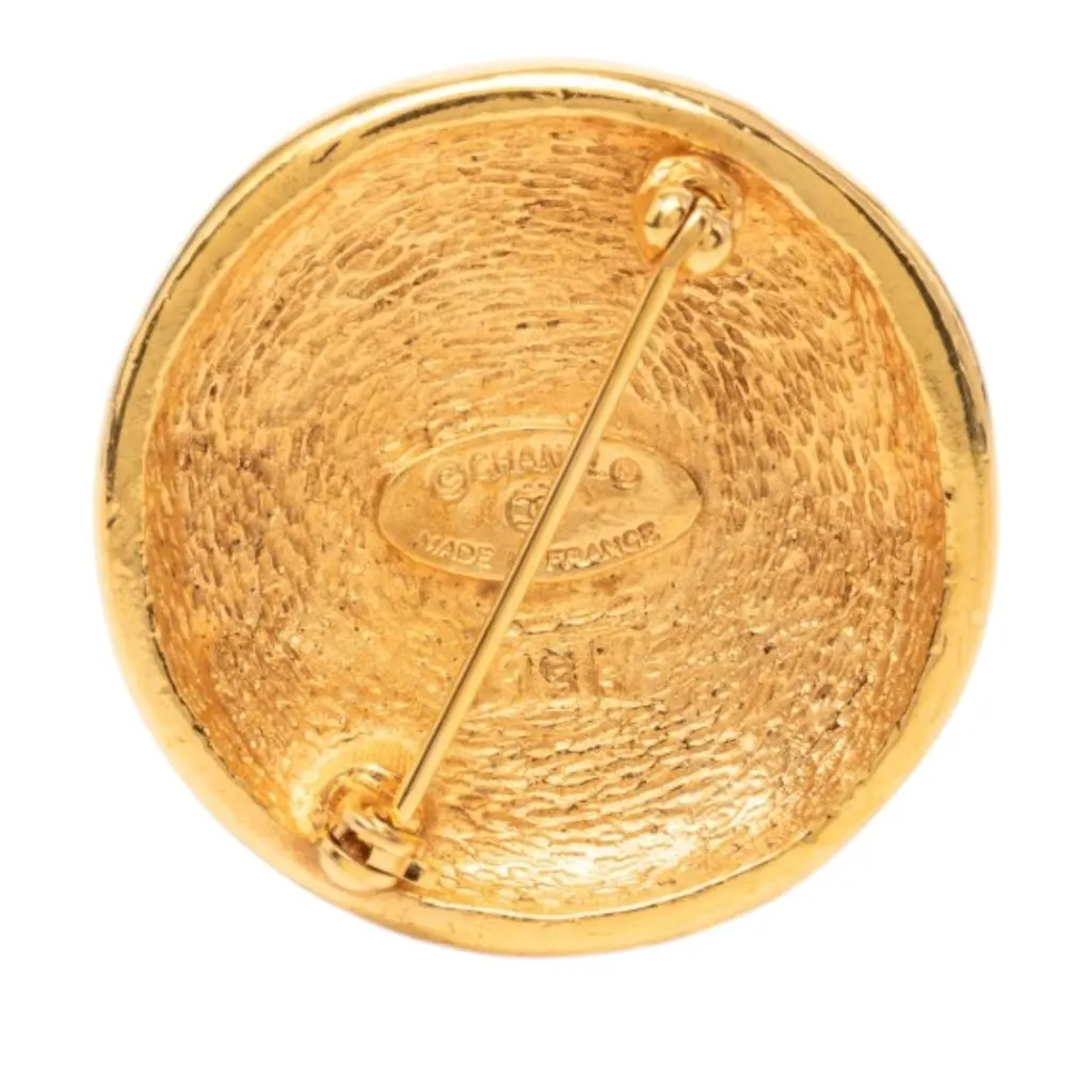 Chanel CC Gold Plated Sunburst Round Pin Brooch Gold Metal Very good - Back View