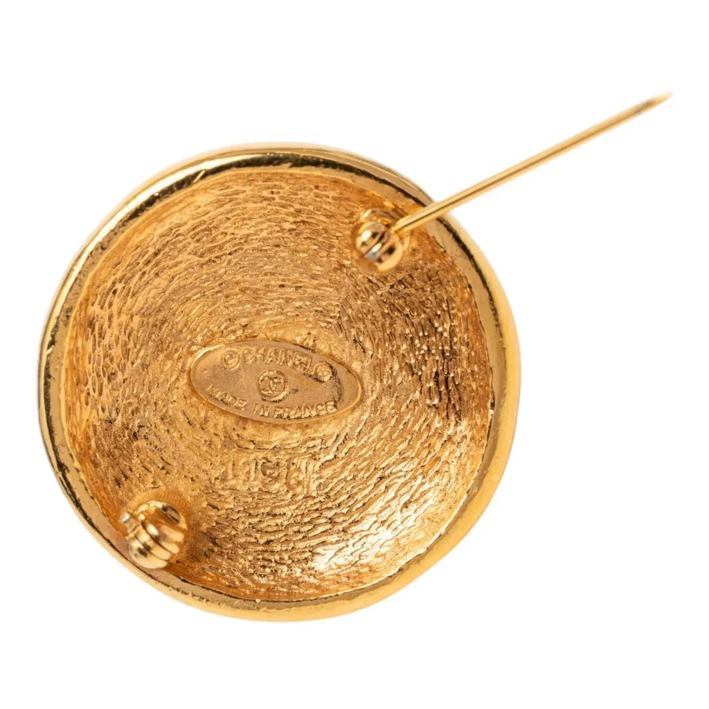 Chanel CC Gold Plated Sunburst Round Pin Brooch Gold Metal Very good - Inside View