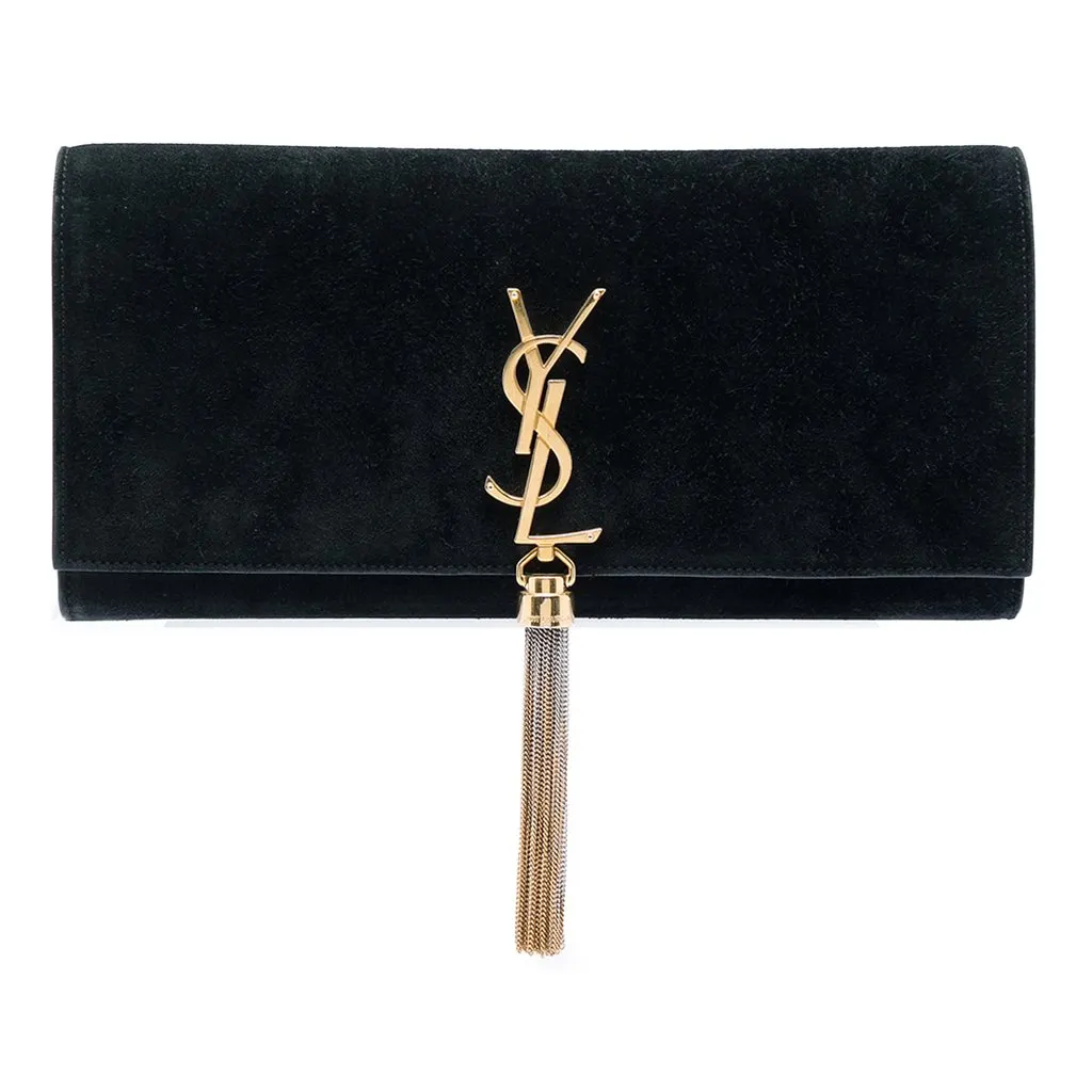 Saint Laurent Suede Monogram Kate Tassel Clutch Black Leather Very good - Front View
