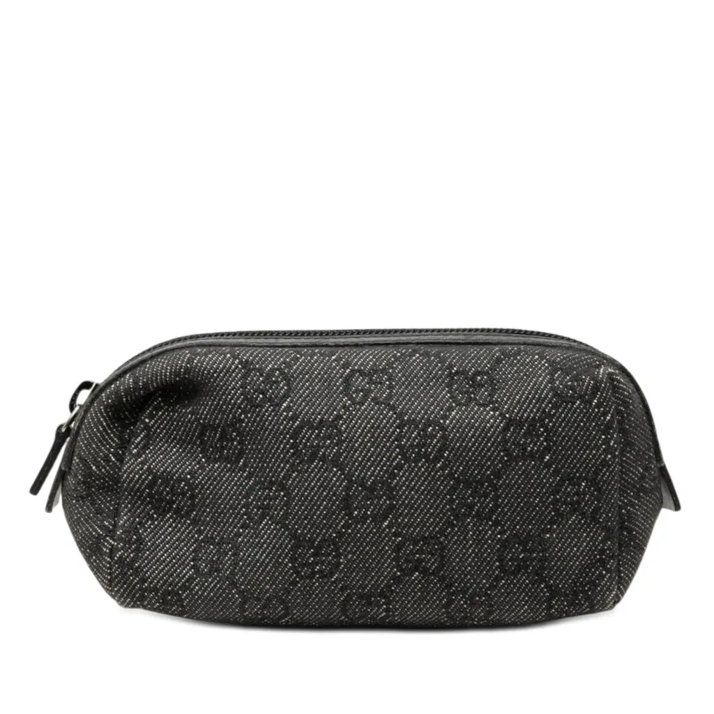 Gucci GG Denim Cosmetic Pouch Grey Very good - Front View