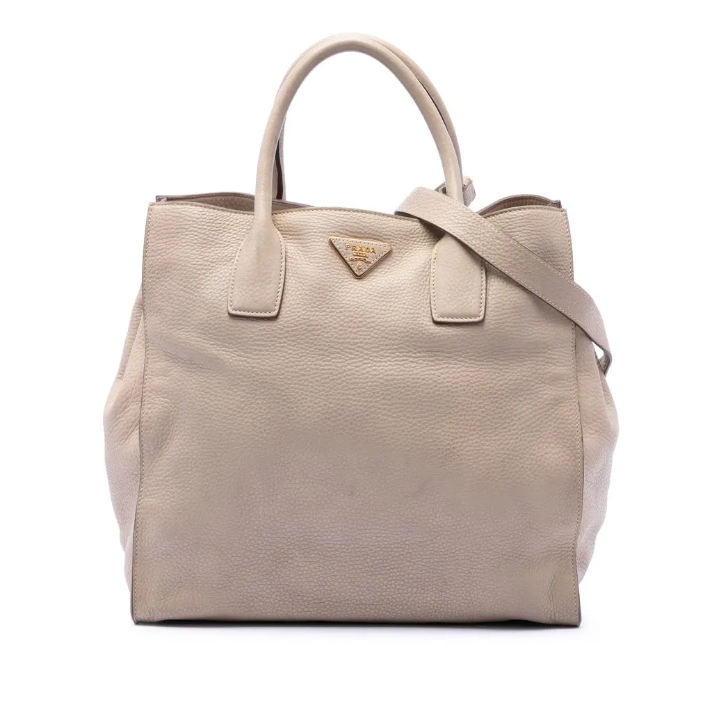 Prada Vitello Daino Open Convertible Tote Beige Leather Very good - Front View