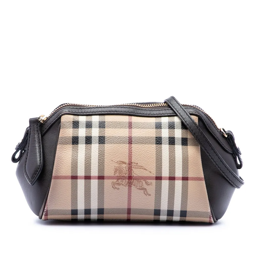 Burberry Mini Haymarket Check Coated Canvas Blaze Crossbody Beige Good - Front View