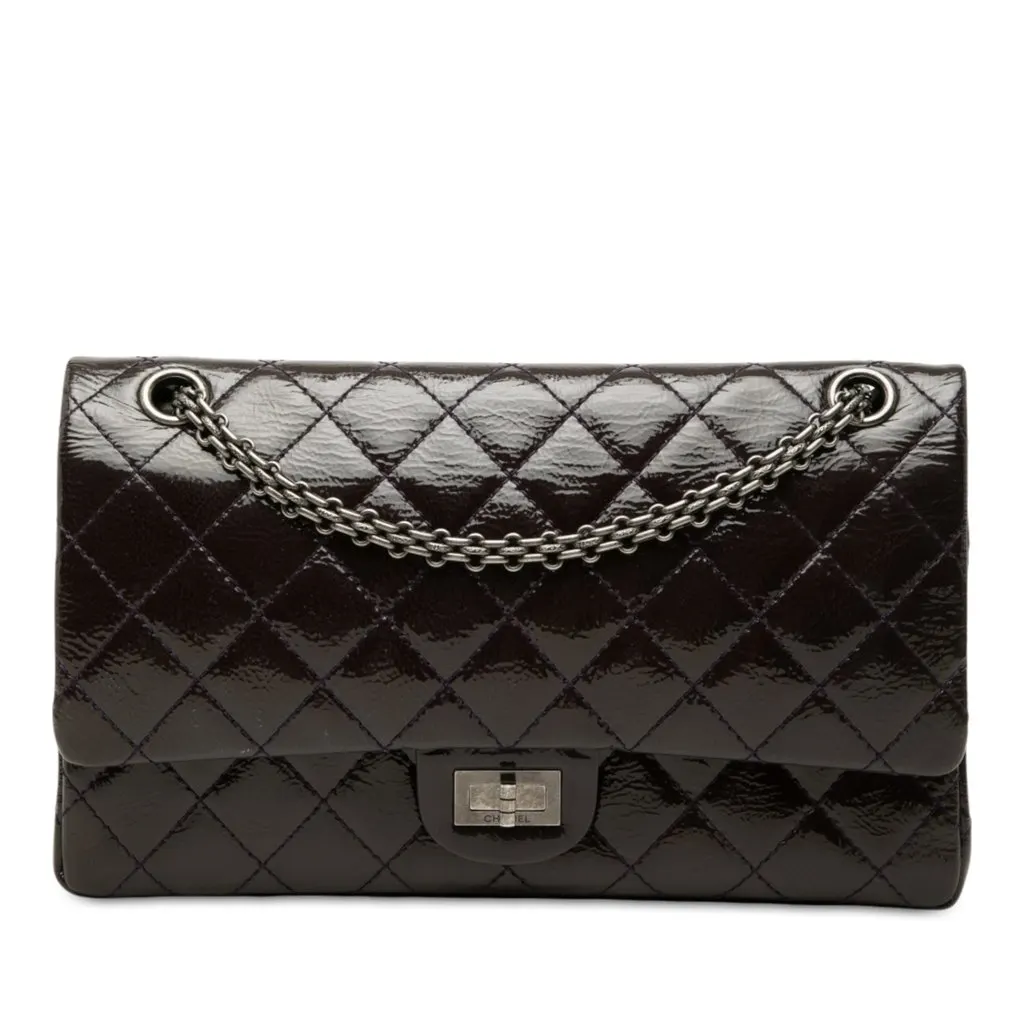 Chanel Quilted Crinkled Patent Reissue 2.55 Double Flap 226 Purple Leather Very good - Front View