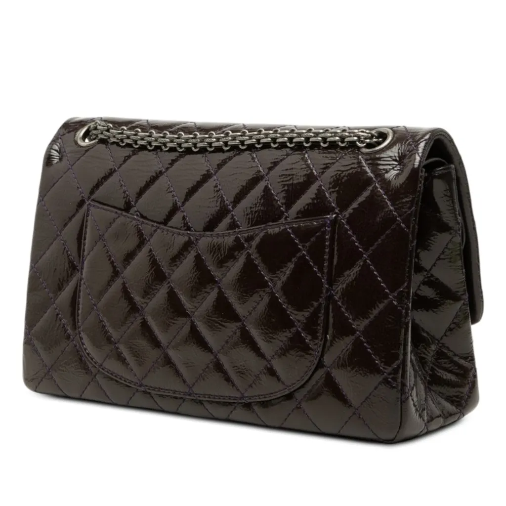 Chanel Quilted Crinkled Patent Reissue 2.55 Double Flap 226 Purple Leather Very good - Back View