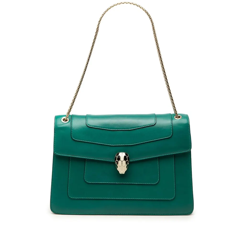 Bvlgari Medium Calfskin Serpenti Forever Shoulder Bag Green Leather Good - Front View
