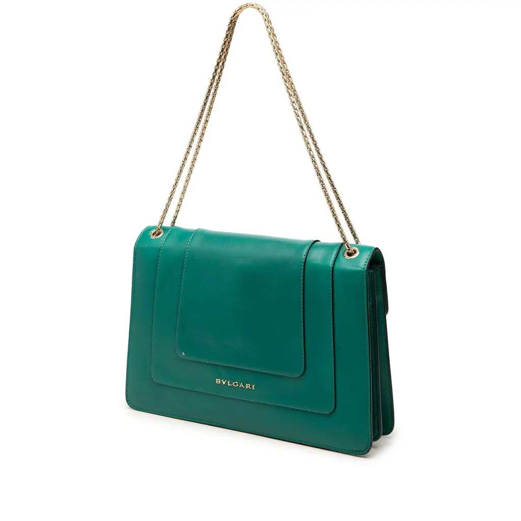 Bvlgari Medium Calfskin Serpenti Forever Shoulder Bag Green Leather Good - Back View