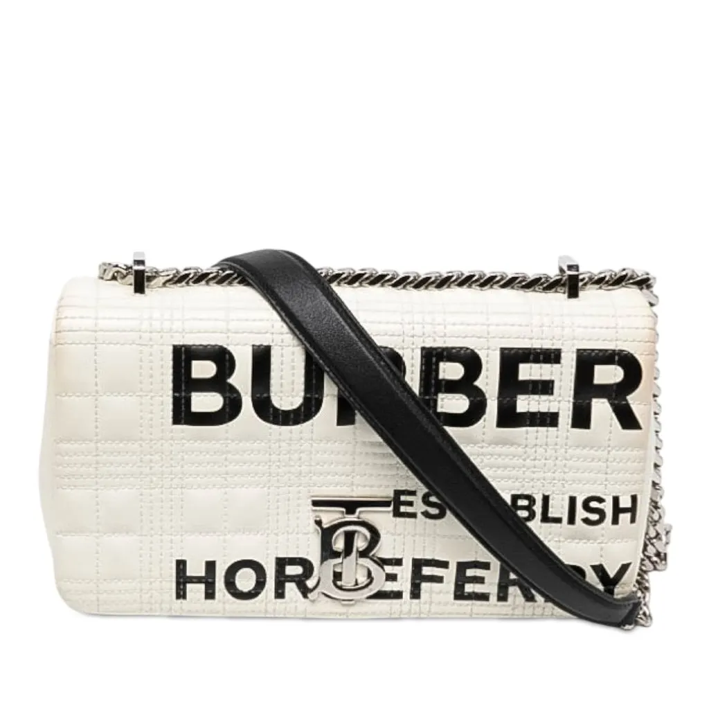 Burberry Small Quilted Coated Canvas Horseferry Lola Crossbody White Canvas Very good - Front View