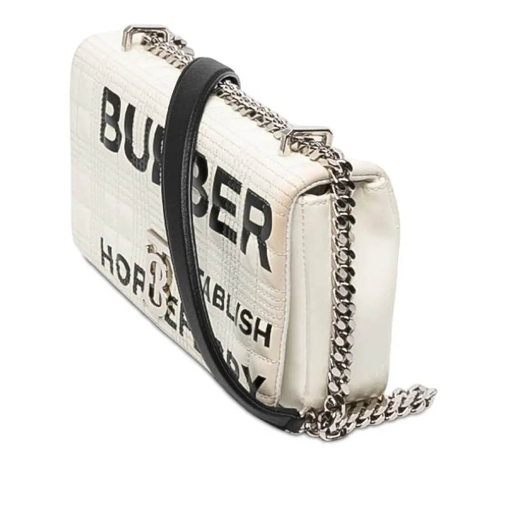 Burberry Small Quilted Coated Canvas Horseferry Lola Crossbody White Canvas Very good - Back View