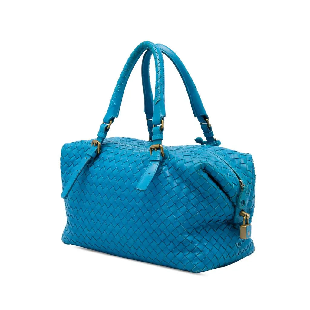 Bottega Veneta Nappa Intrecciato Boston Bag Blue Leather Very good - Back View