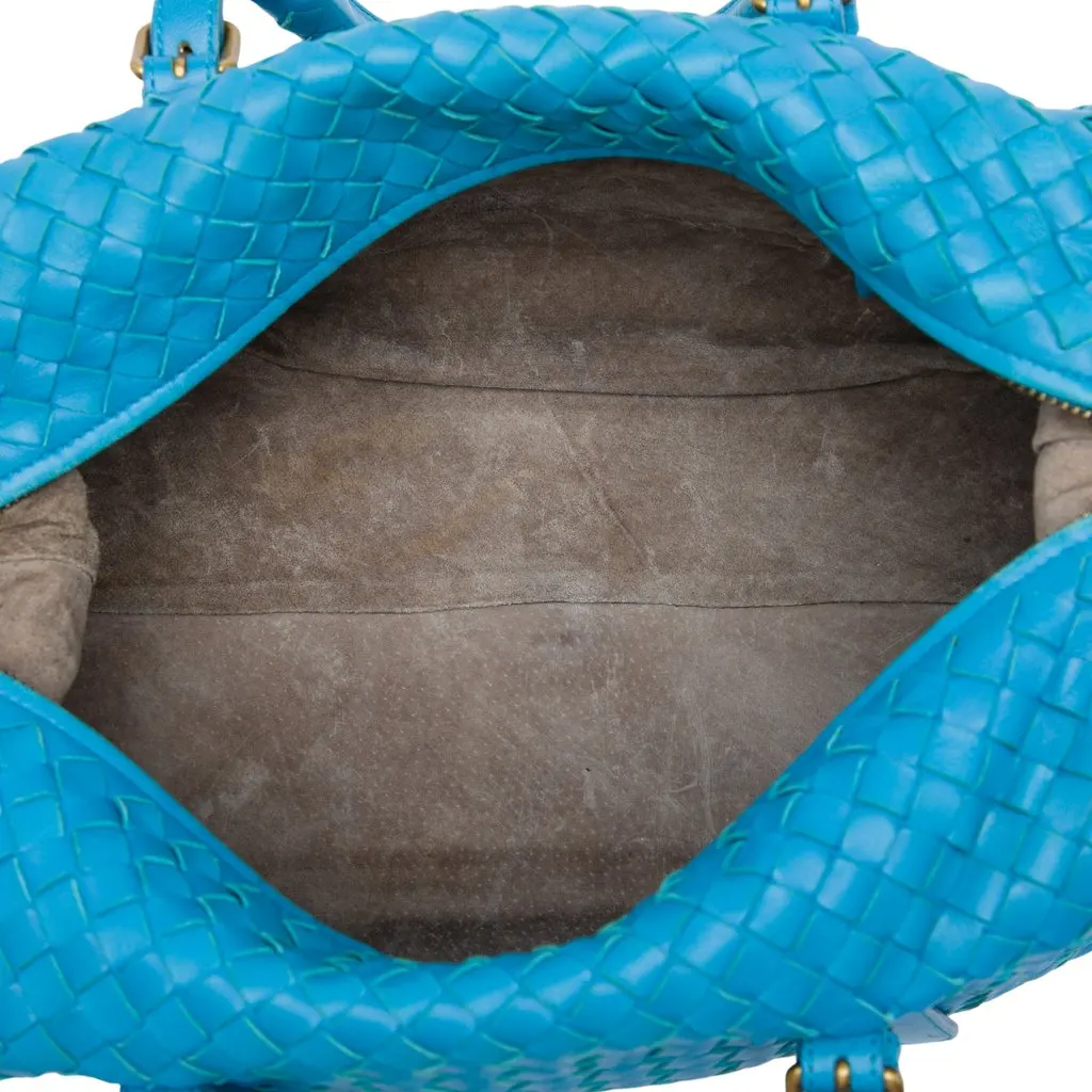 Bottega Veneta Nappa Intrecciato Boston Bag Blue Leather Very good - Model View