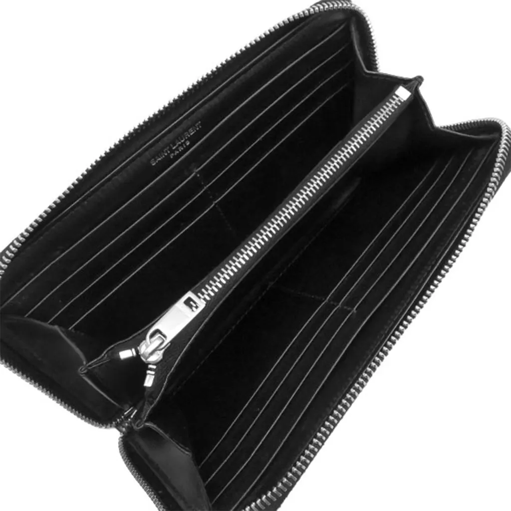 Saint Laurent Leather Tiny Cassandre Zip Around Long Wallet Black Leather Very good - Model View