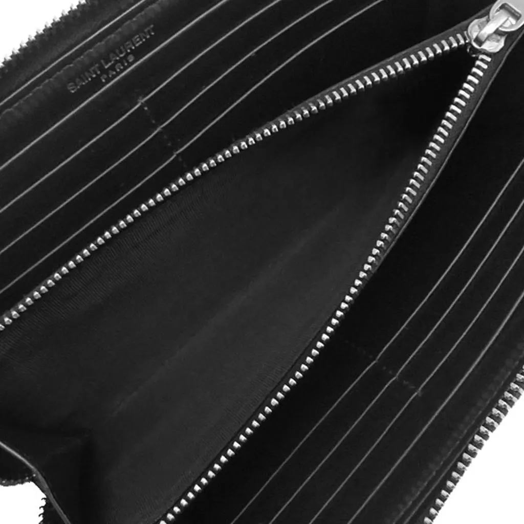 Saint Laurent Leather Tiny Cassandre Zip Around Long Wallet Black Leather Very good - Box View