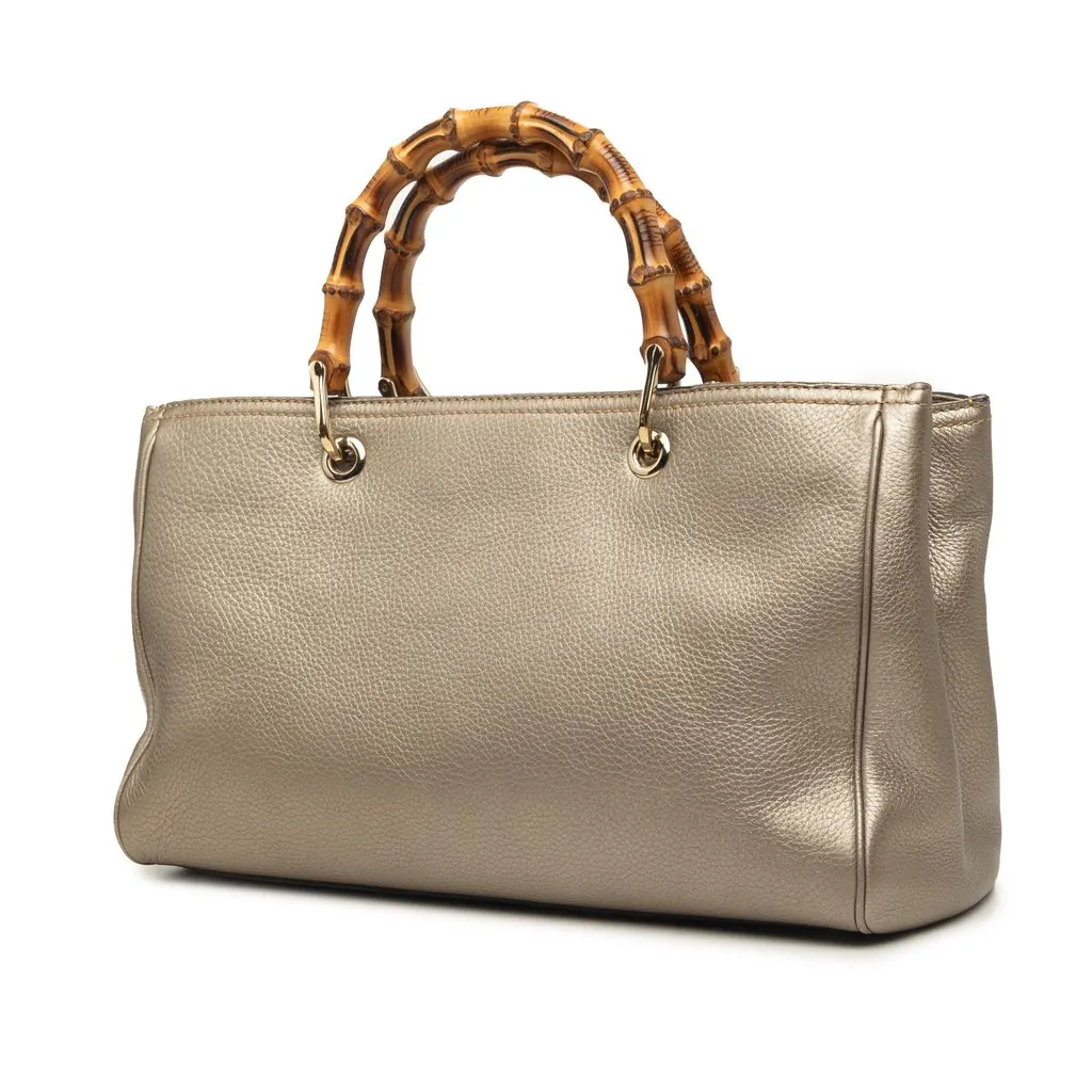 Gucci Medium Calfskin Bamboo Shopper Satchel Gold Leather Good - Back View