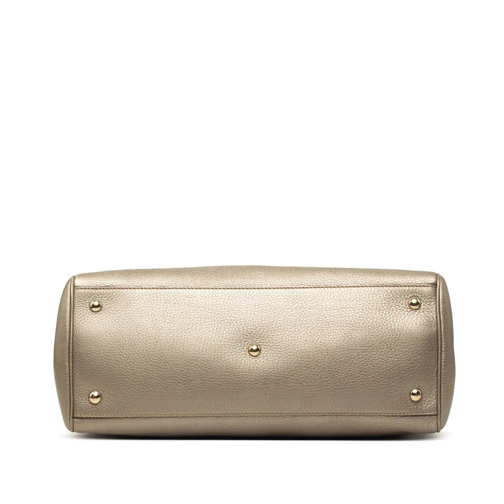 Gucci Medium Calfskin Bamboo Shopper Satchel Gold Leather Good - Inside View