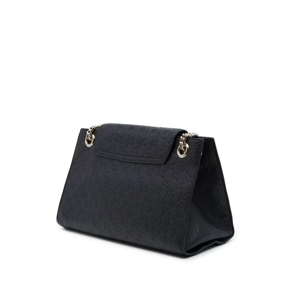 Gucci Large Guccissima Emily Shoulder Bag Black Leather Good - Back View