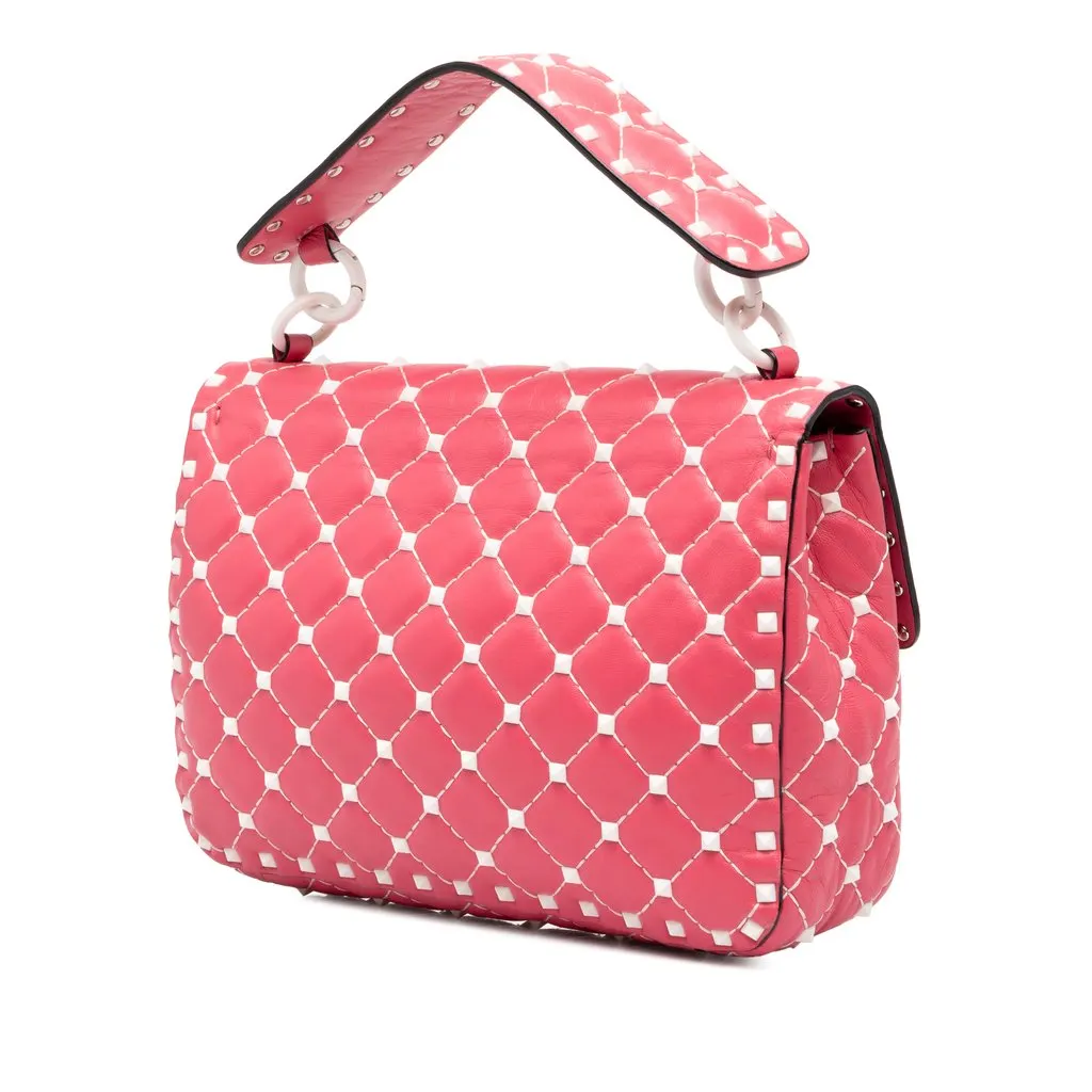 Valentino Medium Lambskin Free Rockstud Spike Satchel Pink Leather Good - Back View