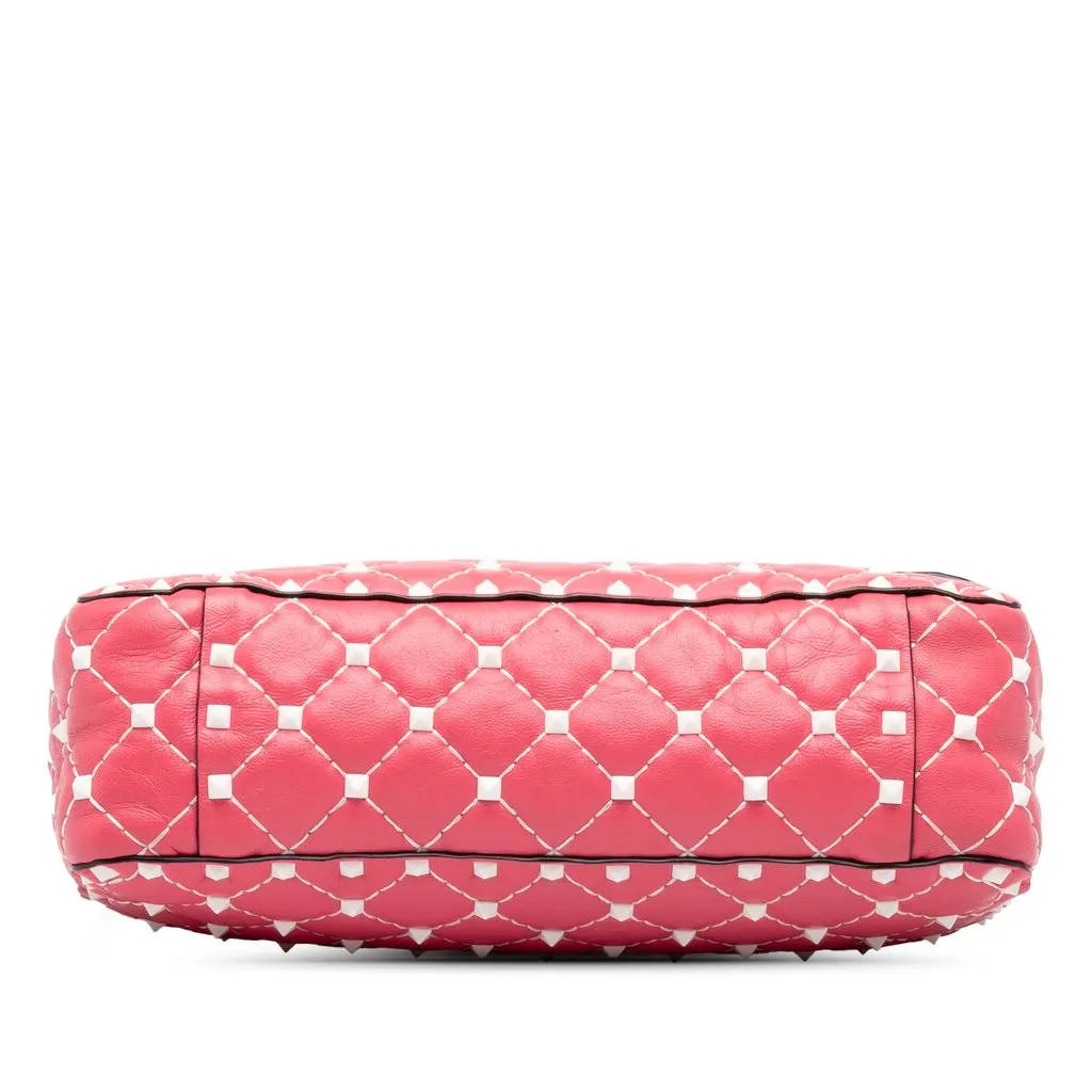 Valentino Medium Lambskin Free Rockstud Spike Satchel Pink Leather Good - Inside View