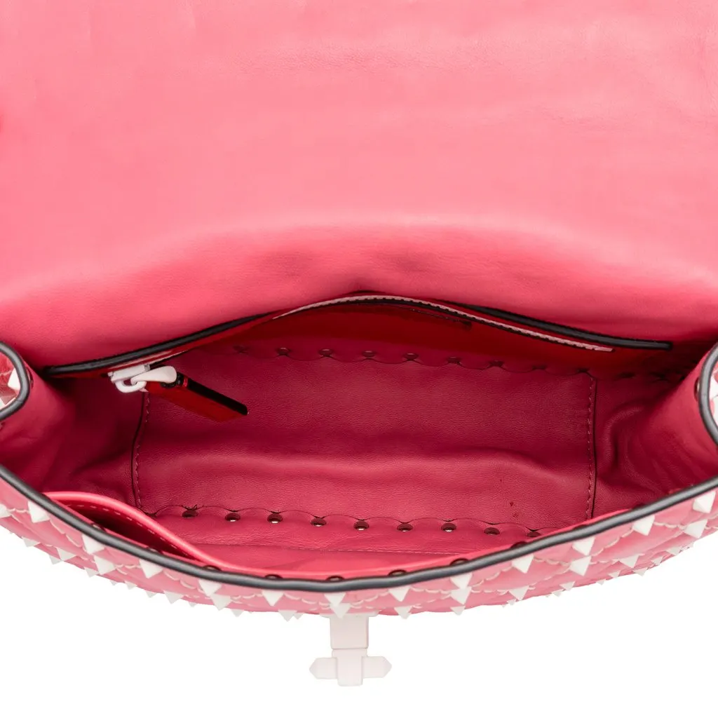 Valentino Medium Lambskin Free Rockstud Spike Satchel Pink Leather Good - Model View
