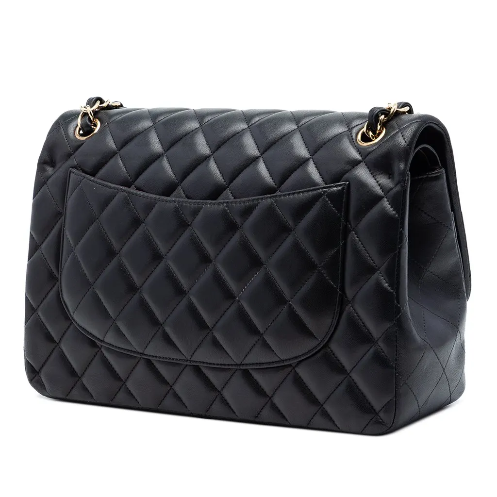 Chanel Jumbo Classic Lambskin Double Flap Black Leather Very good - Back View