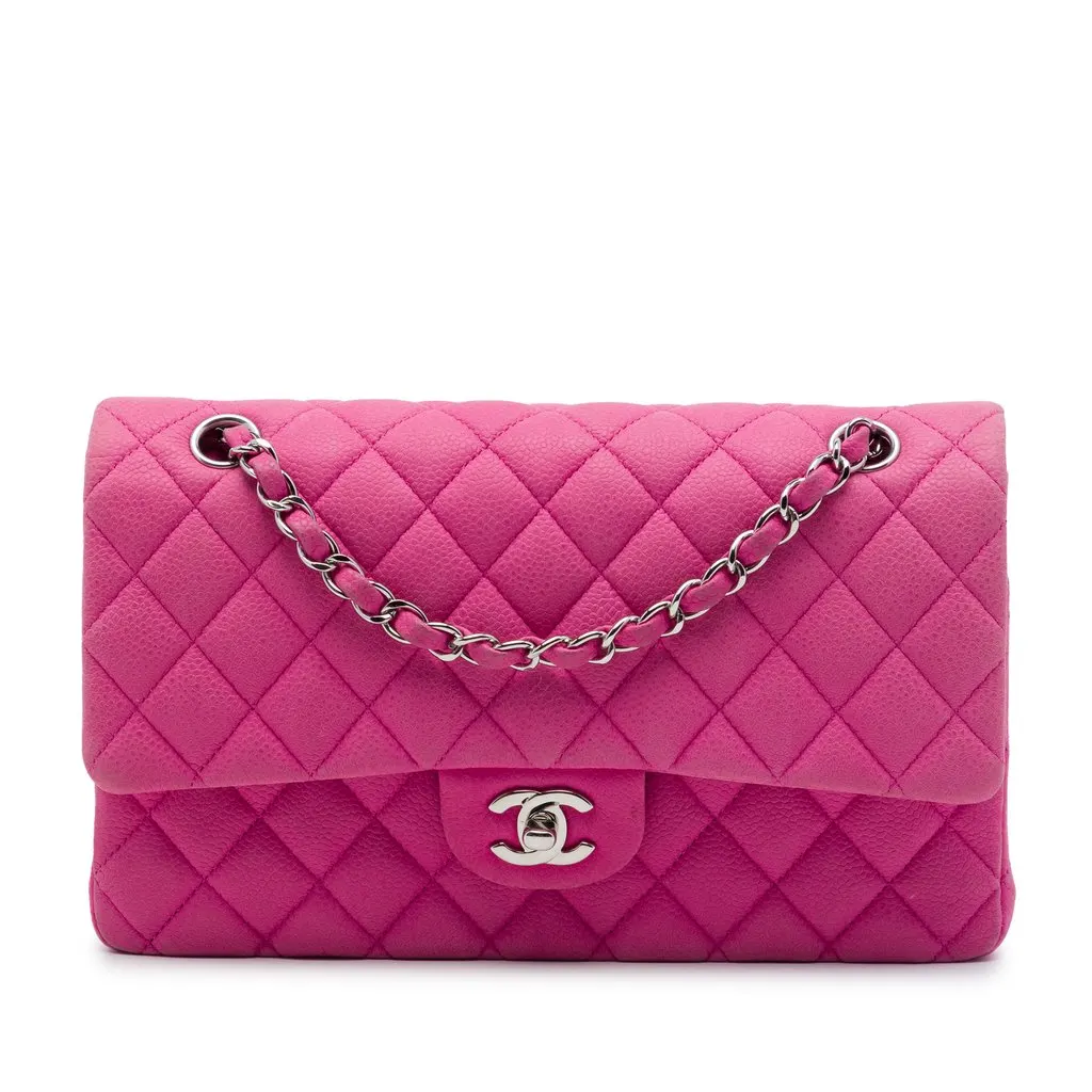 Chanel Medium Classic Caviar Double Flap Pink Leather Very good - Front View
