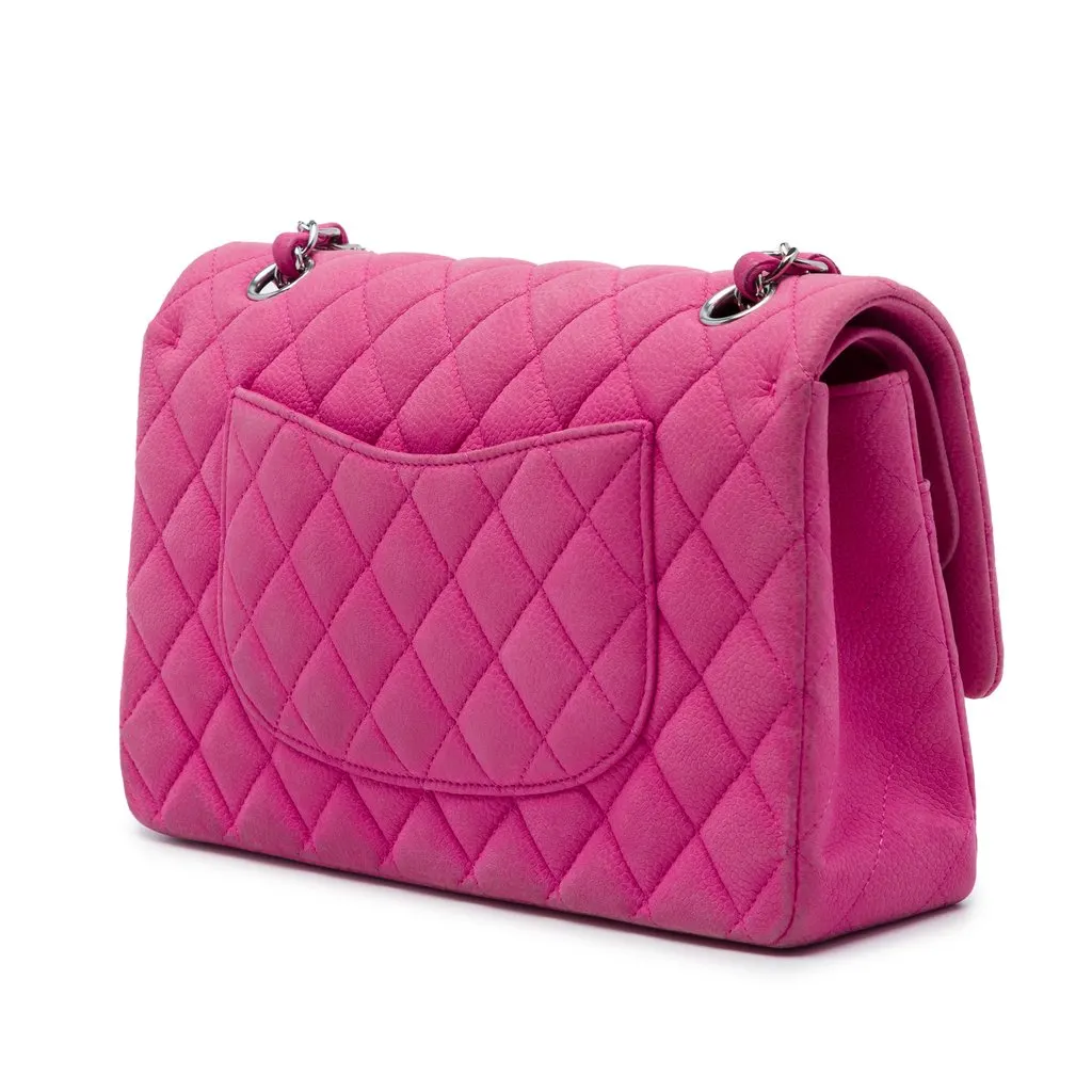 Chanel Medium Classic Caviar Double Flap Pink Leather Very good - Back View