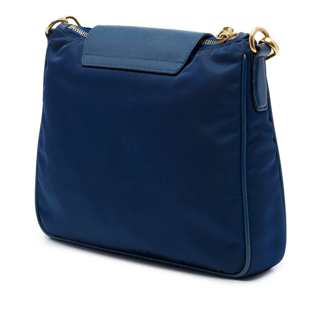 Prada Saffiano Trimmed Tessuto Crossbody Blue Very good - Back View