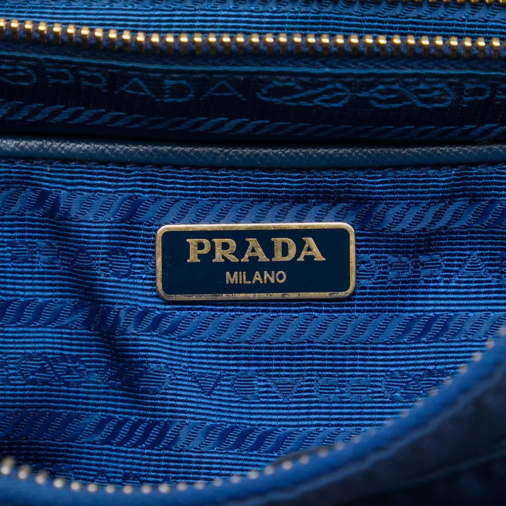 Prada Saffiano Trimmed Tessuto Crossbody Blue Very good - Box View