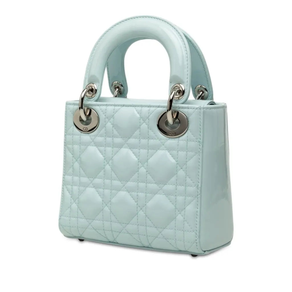 Dior Mini Patent Cannage Lady Dior Blue Leather Very good - Back View