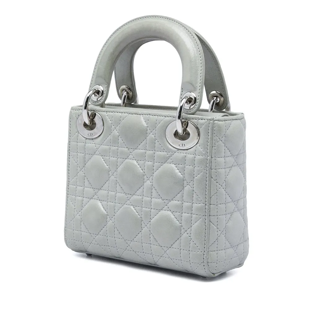 Dior Mini Iridescent Lambskin Cannage Lady Dior Silver Leather Very good - Back View