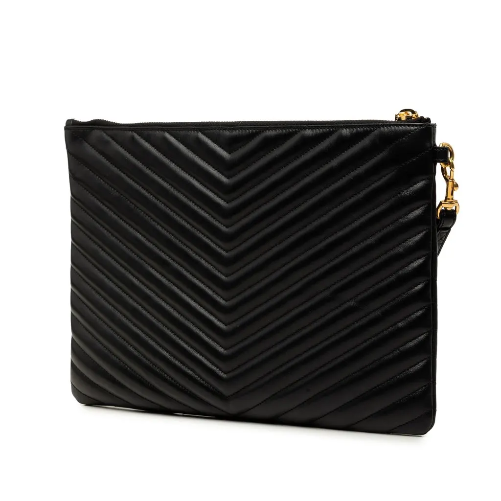 Saint Laurent Chevron Calfskin Cassandre Document Holder Black Leather Very good - Back View