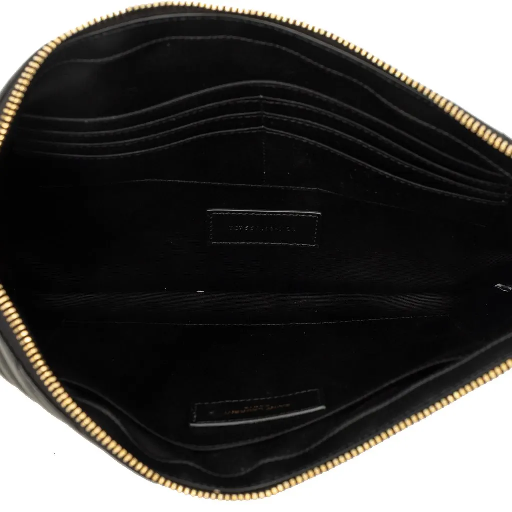 Saint Laurent Chevron Calfskin Cassandre Document Holder Black Leather Very good - Model View