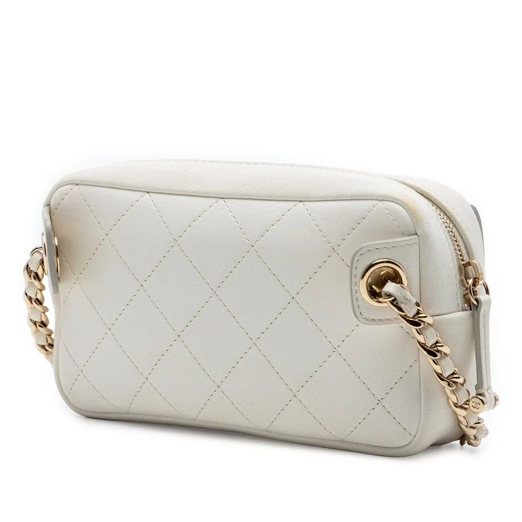 Chanel Quilted Goatskin Casual Trip Waist Bag White Leather Very good - Back View