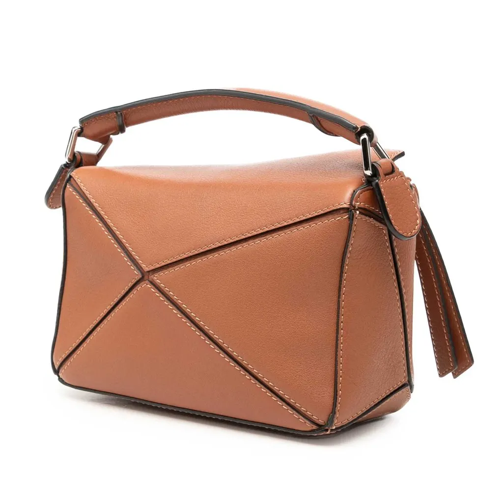 LOEWE Mini Calfskin Puzzle Satchel Brown Leather Very good - Back View